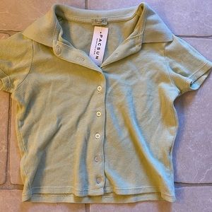 Green polo crop top